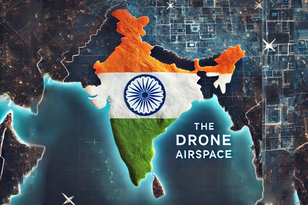 Map of India as the Drone Airspace" showing different zones of drone flight including red zone, green zone and yellow zone